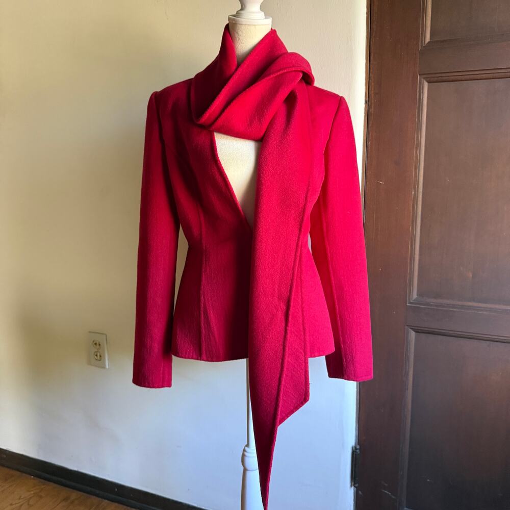 OSCAR de la RENTA Fall 2013 John Galliano Red Orylag Cashgora Scarf Blazer Sz 8